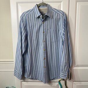 Tommy Bahama Denim Blue Stripe Long Sleeve Button Up Cotton Shirt Size Medium